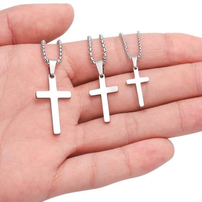 M MOOHAM Cross Necklace for Men, Stainless Steel Cross Chain - color: Silver: Cross Pendant 0.8"*0.4"