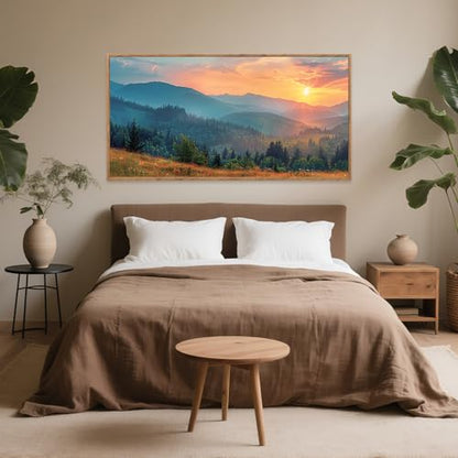 Aurlan Mountain Sunset Framed Canvas Wall Art 40x20 Inch - color: Boho Mountain Sunset Landscape, size: 40"L x 20"W