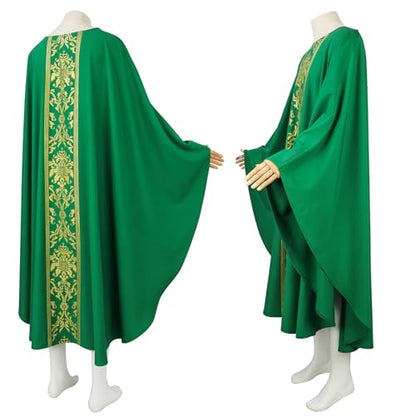Priest Religious Robe Cosplay Costume Vestment Robe Mass Round Collar Chasuble Robe with Pastor - color: Green