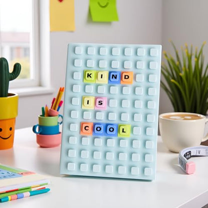 Pearhead Customizable Letterboard Journal with Silicone Cover – Fidget Notebook with Letters and Symbols, Lined Pages for Writing & Planning, Blue - color: Blue Letterboard Journal