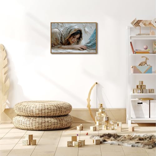 Christian Girl Jesus Framed Canvas Wall Art 16x24 inch - color: Christian Girl, size: 16"x24" Natural
