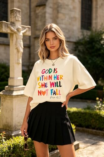Christian Oversized Shirts Women Religious Faith Shirt Bible Verse Gifts Inspirational Graphic Jesus Tee - color: Apricot, size: Small