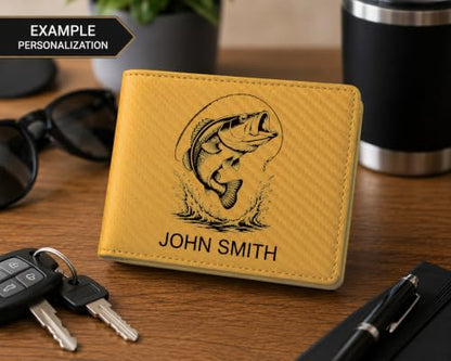 LaserGram Personalized Wallet, Christian Cross (Carbon Fiber Gold) - color: Carbon Fiber Gold