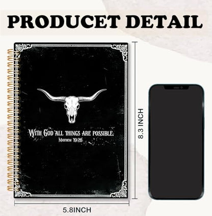BNHJKFQZ Retro Gothic Black Christian Spiral Notebook,Bible Journal for Women, Christian Gifts for Women Girls, Prayer Bible Study Supplies Journaling Notebook, Hardcover Spiral Notebooks 5.5 x 8.3 - color: Bible -balck