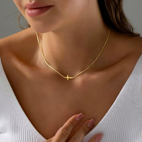 18K Gold Plated Cross Necklace for Women Trendy - color: 4-Cross & Box Chain