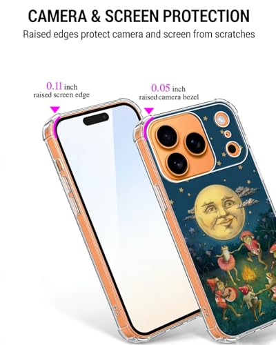 Hippie Moon and Dancing Frogs Phone Case Compatible with iPhone 17 Pro Max, Toads Concert Bonfire Party Phone Cover for iPhone 17 Pro Max, Trendy TPU Bumper Phone Cover Case - color: Frogs Party