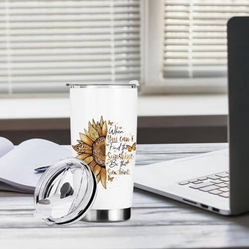 Sunflower Gifts for Women Tumbler, Positive Sunflower Stuff Accessories Birthday Christmas, Inspirational Sunshine Butterfly Coffee Mug Stainless Steel Vacuum Insulated Double Wall Travel Cup 20oz - color: Sunshine 1149