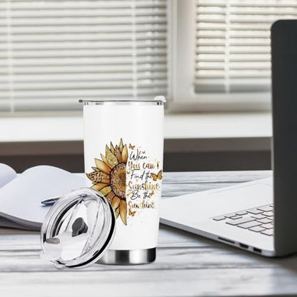 Sunflower Gifts for Women Tumbler, Positive Sunflower Stuff Accessories Birthday Christmas, Inspirational Sunshine Butterfly Coffee Mug Stainless Steel Vacuum Insulated Double Wall Travel Cup 20oz - color: Sunshine 1149