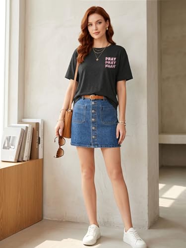 Christian Shirts for Women Faith Bible Verse Shirt Pray Graphic Tops - color: Black-1, size: Medium