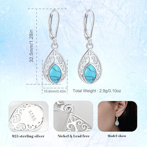 Vito Moonstone Turquoise Drop Earrings for Women, 925 Sterling Silver Hooks - style: Filigree-Turquoise-1