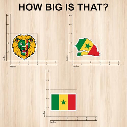 [3PCS] Senegal Sticker Set, Lion Head & Map Flag Design, Waterproof Senegal - color: Senegal Flag Sticker