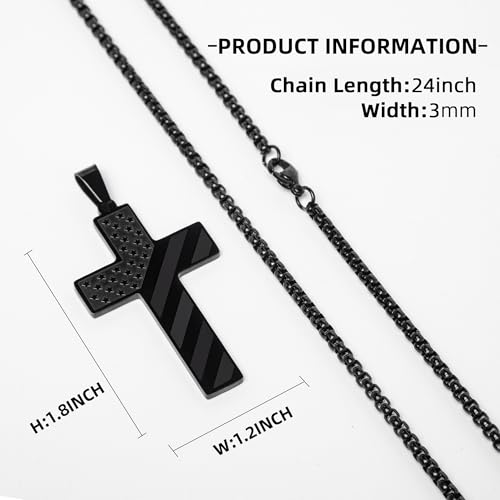 American Flag Cross Necklace for Men, Christian Confirmation Baptism Gifts - color: Black, style: Brave Strong