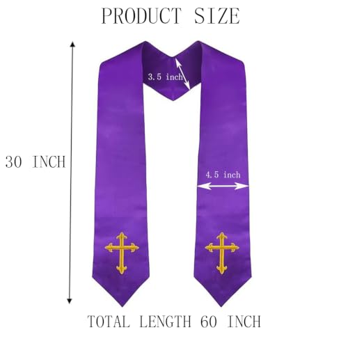 Clergy Stole & Choir Stole with Cross Embroidery 60'' (Pink) - color: Purple