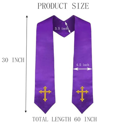 Clergy Stole & Choir Stole with Cross Embroidery 60'' (Pink) - color: Purple