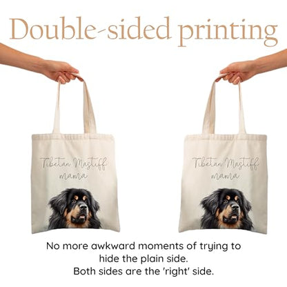 Dog Mom Canvas Tote Bag for Women, Reusable Cotton Shoulder Bag, Dog Lover Gift, Mother’s Day Pet Mom Shopping Tote - color: Tibetan Mastiff