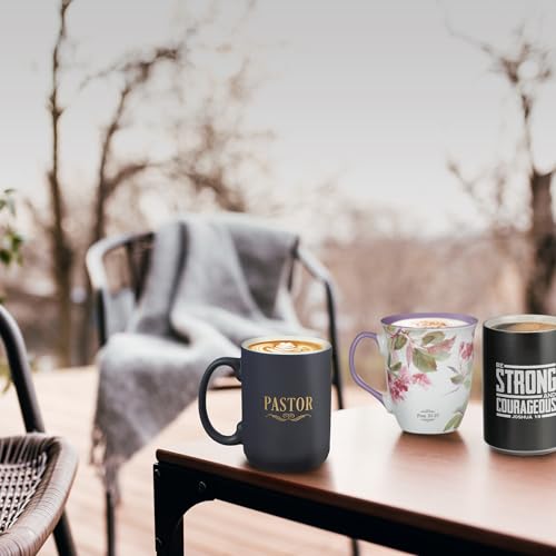 Christian Art Gifts Large Matted Ceramic Coffee & Tea Mug for Pastors: Preach the Good News Golden Inspirational Scripture, Lead & Cadmium-free Sturdy Novelty Mens Drinkware, Navy Blue & White, 14 oz. - color: Navy Blue/Pastor