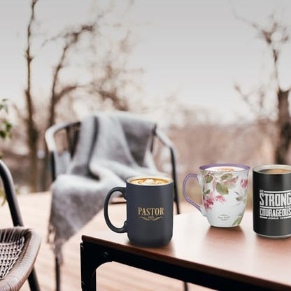 Christian Art Gifts Large Matted Ceramic Coffee & Tea Mug for Pastors: Preach the Good News Golden Inspirational Scripture, Lead & Cadmium-free Sturdy Novelty Mens Drinkware, Navy Blue & White, 14 oz. - color: Navy Blue/Pastor