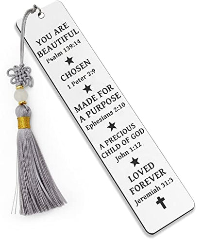 Ptzizi Inspirational Christian Metal Engraved Bookmark with Tassel, Women Bible Verse Bookmark Clip for Friends Girl Sister Female Book Lovers Bookworms Book Club Religious Gift - color: You Are Beautiful