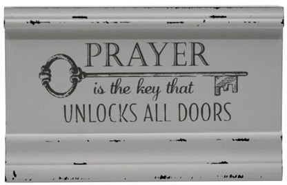 Prayer Unlocks All Doors - Rustic Faith Wooden Crown Molding Sign 5" X 8" - color: Prayer Unlocks Doors (Molding)