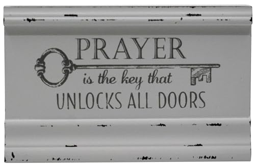 Prayer Unlocks All Doors - Rustic Faith Wooden Crown Molding Sign 5" X 8" - color: Prayer Unlocks Doors (Molding)