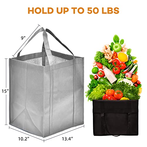 JERIA 24-Pack Reusable Grocery Bags，Large Washable Foldable Shopping Bags，Heavy Duty Tote Bags with Reinforced Handles - color: Black Grey