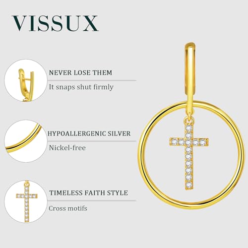 18K Gold Plated Hoop Earrings for Women, NICKEL-FREE & HYPOALLERGENIC, Timeless Jewelry Gift - color: Gold-cross