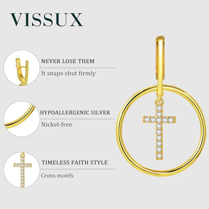 18K Gold Plated Hoop Earrings for Women, NICKEL-FREE & HYPOALLERGENIC, Timeless Jewelry Gift - color: Gold-cross