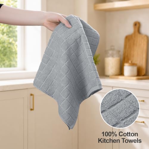Kitinjoy Premium Cotton Check Kitchen Towels 8 Pack, 16" x 28", Light Grey - color: Light Grey, size: 16" x 28" - 8 Pack