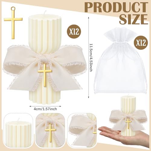 Conelist 12 Pcs Baptism Catholic First Communion Candles with Bow and Cross