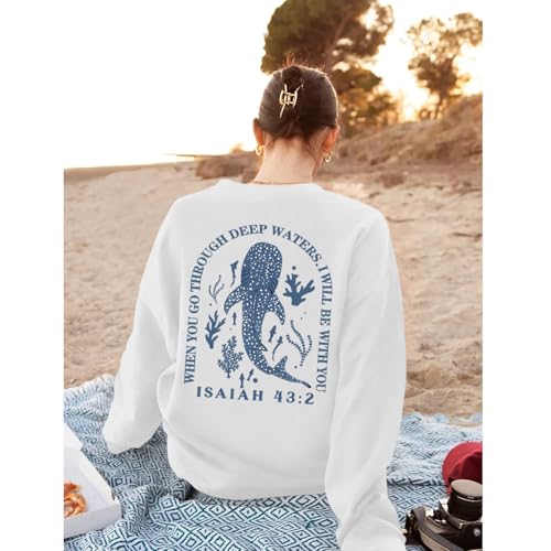 Sulayesh Christian Whale Shark Sweatshirts for Women Jesus God Bible Verse Hoodie Religious Faith Graphic Long Sleeve Shirts - color: White, size: Medium