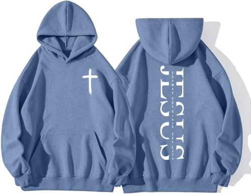 Boys Christian Jesus Hoodie Kids Faith Bible Verse Sweatshirt - color: Blue, size: 11-12 Years