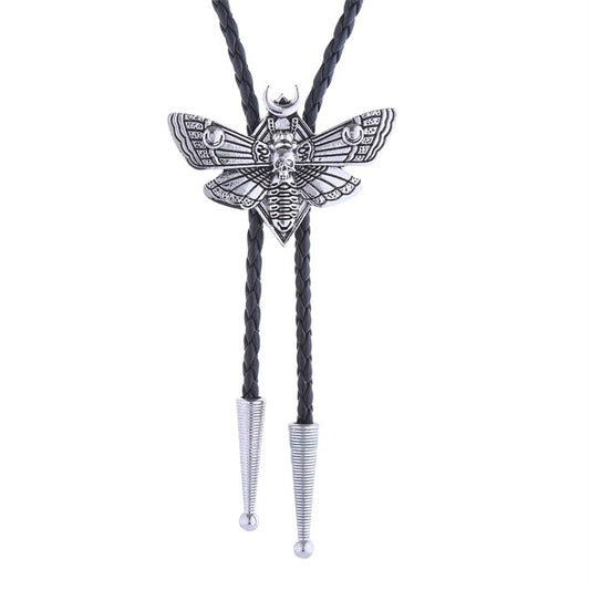Western Cowboy Bolo tie for Men Women Gold Silver Death Skull Moth Cross Bolo Tie Christmas Deer Rooster Wolf Necktie Gift - color: 2# Silver Skull