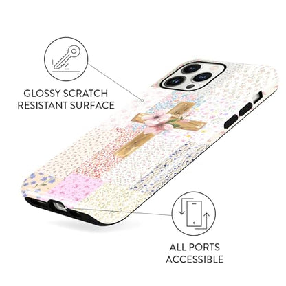 for iPhone 13 Pro 6.1'' Pink Flower Cross Christian Phone Case - color: Pink Flower Cross, size: iPhone 13 Pro