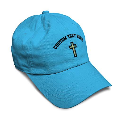 Soft Baseball Hat Embroidered Dad Hat Chaplain Cross Jesus God Christian Faith Men & Ladies Baseball Cap - color: Aqua Personalized Text Here