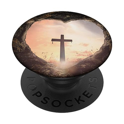 Jesus Christ Cross Sunrise Heaven Heart PopSockets Adhesive PopGrip - style: Adhesive PopGrip