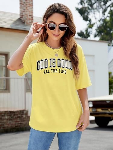 Christian Shirt for Women God is Good Shirts Womens Graphic Tshirts Jesus Shirt Bible Verse Inspirational Tee - color: Yeallow, size: Large