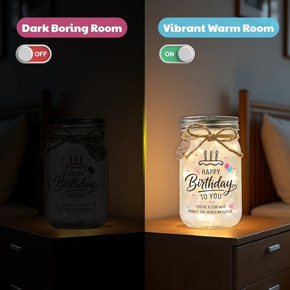 Solmay Birthday Gifts for Women, Mason Jar Night Light - color: Happy Birthday