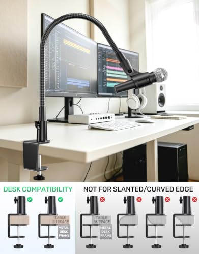 19" Flexible Gooseneck Mic Stand with Desk Clamp【Heavy Duty】, Dual Holder - size: Upgraded Heavy-Duty Clamp