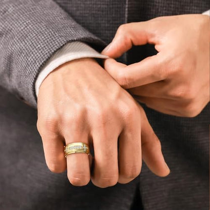 Mens Wedding Band, 18K Gold Plated Rings Non Tarnish Promise Rings For Him Lord's Prayer Cross Ring Father in Law Gifts Round Cut Anniversary Engagement Size 7-14 - size: 14