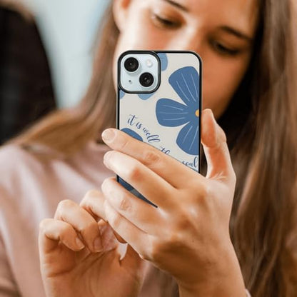 Aesthetic Blue Christian Floral Phone Case Compatible with iPhone 15 6.1 Inch, Cute Jesus Bible Verse Design, TPU Shockproof Protective Cover for Women Girls, Wireless Charging Compatible - color: iPhone 15
