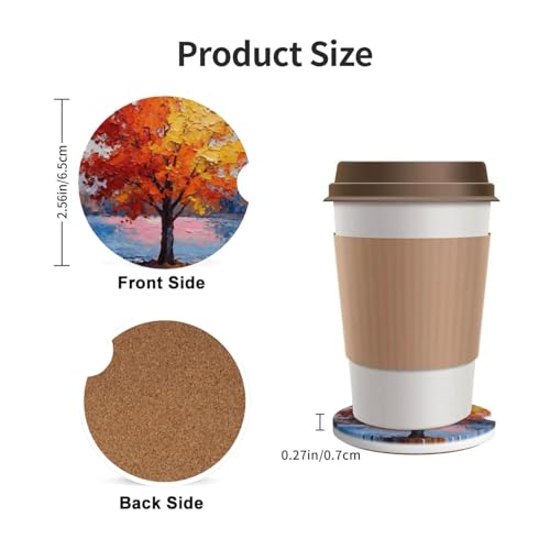 Tree 2 Pack Car Cup Holder Coasters Ceramic Drink Coasters - color: Red