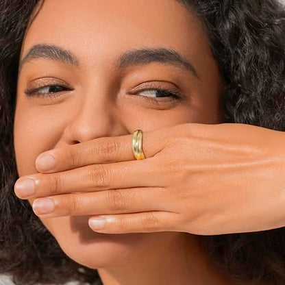 BORUO Fidget Stacking Ring, Waterproof Gold Plated, Three Row Size 4 - color: Waterproof 3mm 14K Gold Plated Stainless Steel