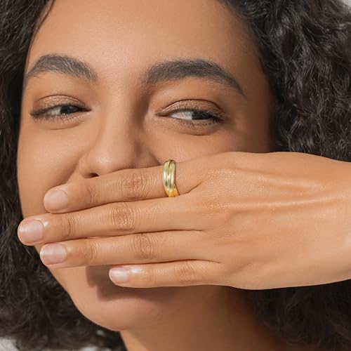 BORUO Fidget Stacking Ring, Waterproof Gold Plated, Three Row Size 4 - color: Waterproof 3mm 14K Gold Plated Stainless Steel