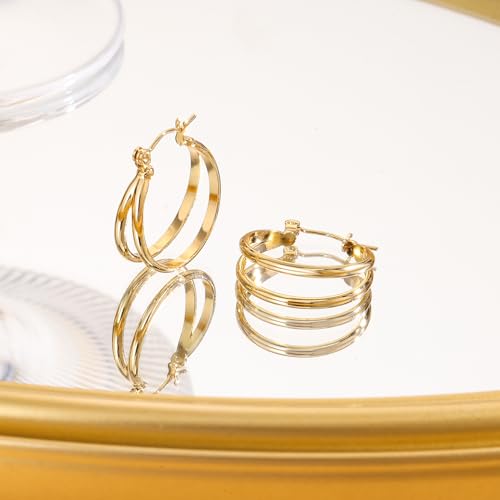 18K Gold Plated Hoop Earrings for Women, NICKEL-FREE & HYPOALLERGENIC, Timeless Jewelry Gift - color: GoldB-Stainless steel