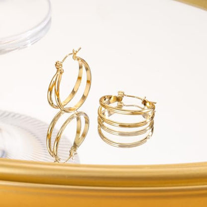 18K Gold Plated Hoop Earrings for Women, NICKEL-FREE & HYPOALLERGENIC, Timeless Jewelry Gift - color: GoldB-Stainless steel