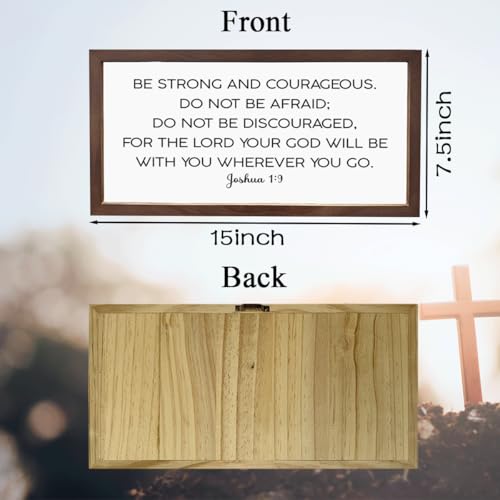 Christian Wall Art, Farmhouse Wood Framed Sign 15×7.5×0.3 inches, Religious Artwork, Home Decor for Christian Family,Encouragement Gift, Bible Verse Joshua 1:9 Sign, Be Strong and Courageous - color: color 05