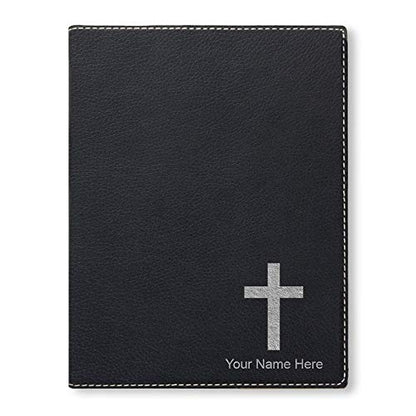 Large 9.5" X 12" Portfolio Notepad, Christian Cross, Personalized Engraving Included (Black with Silver) - color: Black With Silver Engraving, size: Large 9.5 X 12