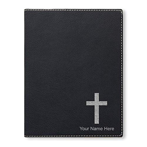 Large 9.5" X 12" Portfolio Notepad, Christian Cross, Personalized Engraving Included (Black with Silver) - color: Black With Silver Engraving, size: Large 9.5 X 12