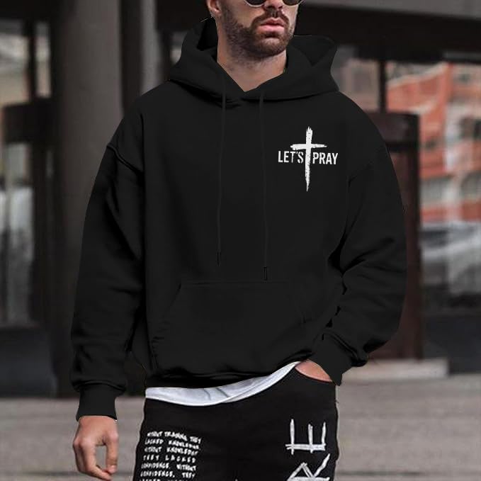 Christian Hoodies for Men Jesus Cross Casual Tops - color: Black, size: X-Large