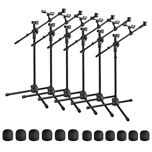 AW 6 Packs Microphone Boom Arm Stand Dual Mic Clips Adjustable Tripod Phone - color: Black-2 Mic Clips+Phone Holder, size: 6 pcs